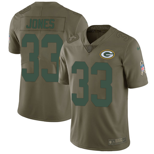 Nike Packers #33 Aaron Jones Olive Men's Stitched NFL Limited Salute To Service Jersey - Click Image to Close